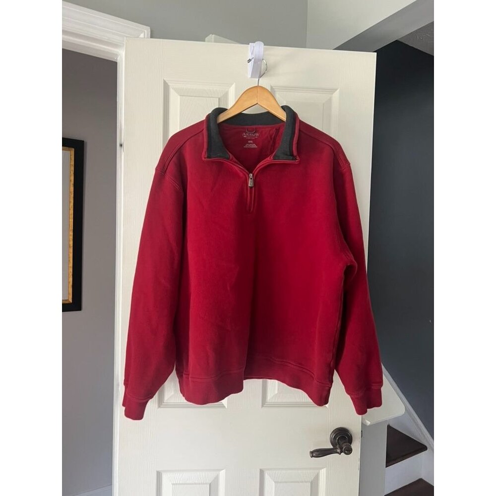Arrow Red Quarter Zip Pullover Sweatshirt Men’s XXL Fleece Lined Cotton Blend